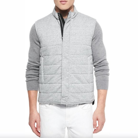 Vince Other - VINCE Quilted Jersey Zip Front Puffer Reversible Vest XL Light Gray Heather